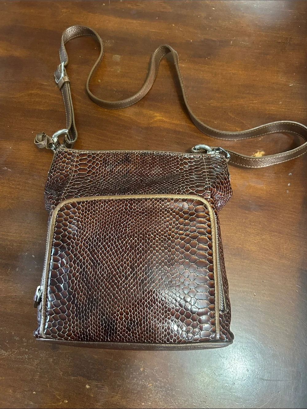 Brighton Brown Faux-Snakeskin Messenger Bag